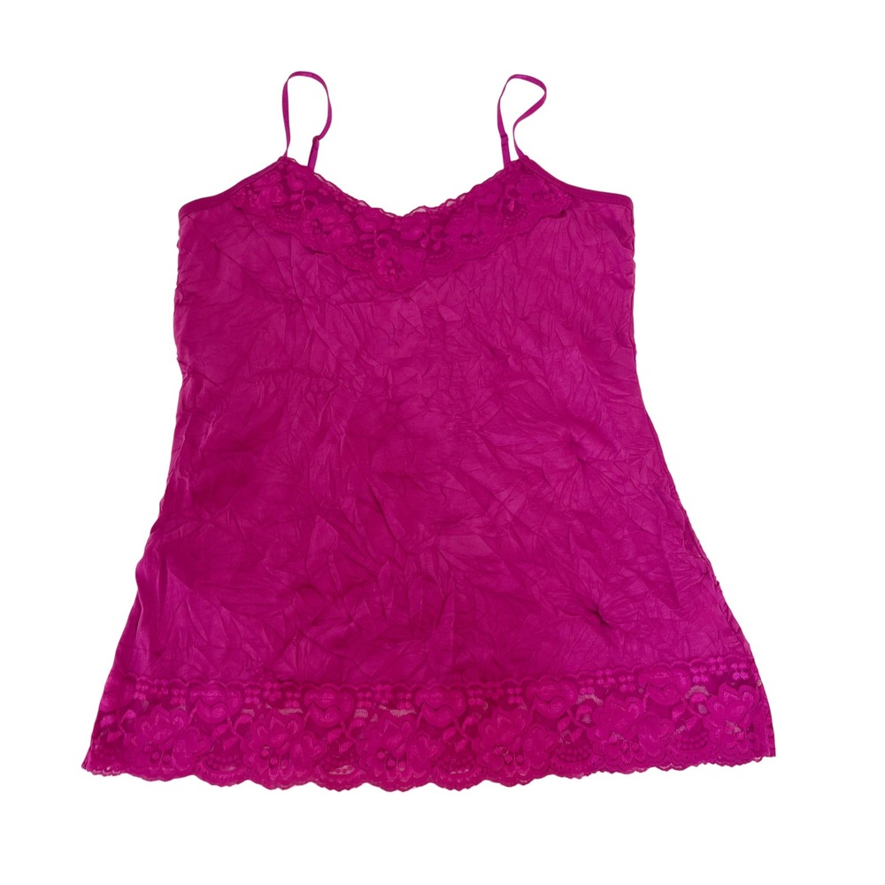 Y2K Lace Trim‎ Fuchsia Pink Crinkle Camisole Tank Top Fairy Boho - Size XL